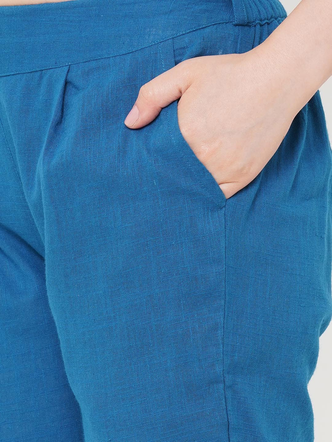 Blue Printed Kurta with Trousers
