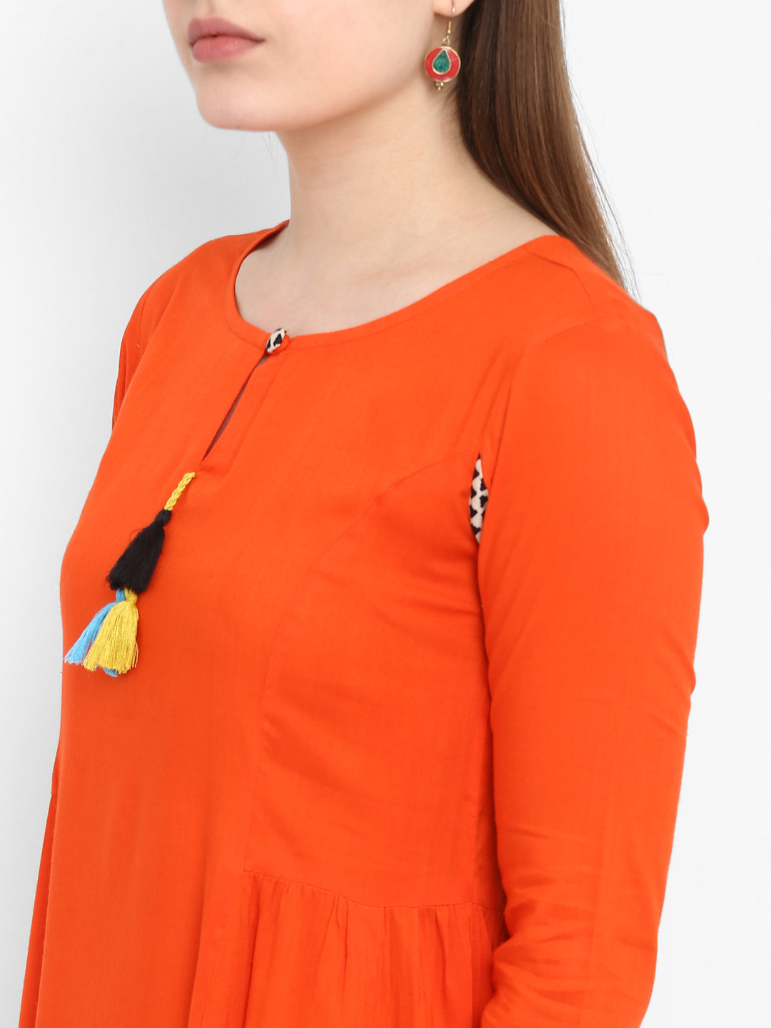 Orange & Black Colour blocked Kurta