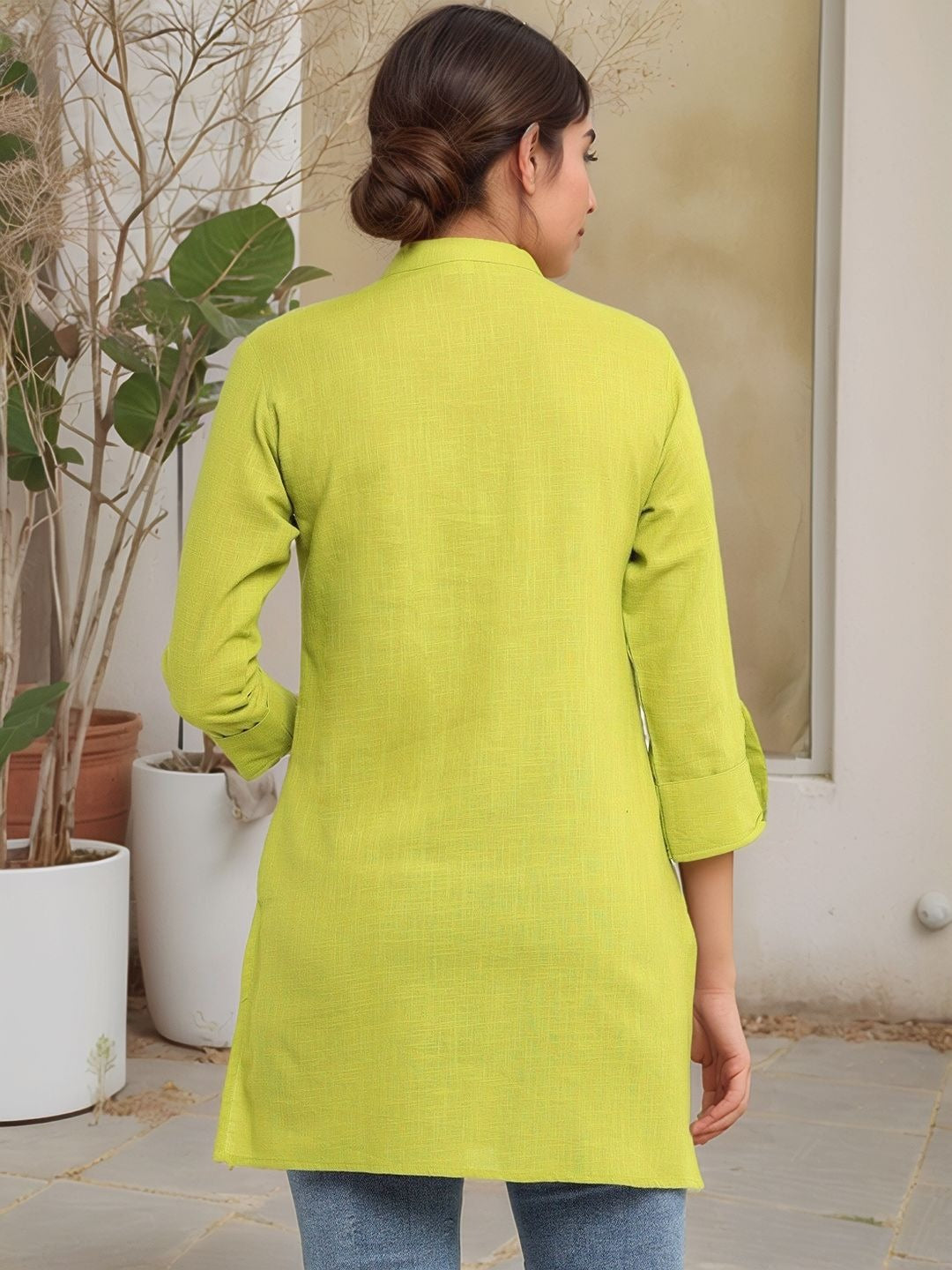 Lime Green Solid Straight Kurti