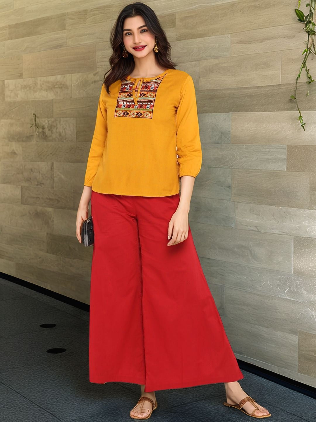 Mustard Yellow Embroidred Top