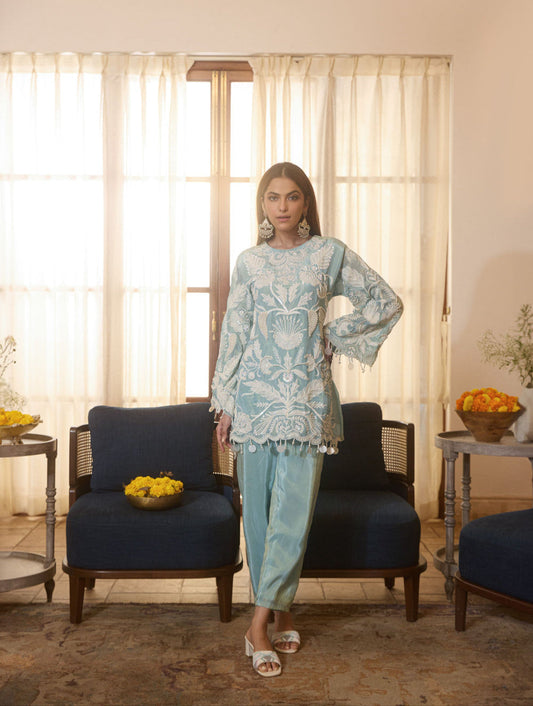 Light Blue Organza Silk Co-Ord Set