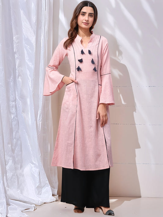 Pink Solid A-Line Kurta
