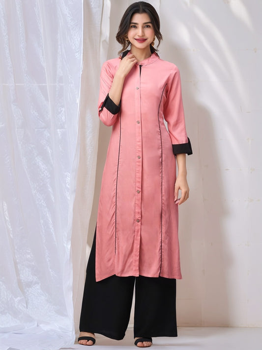 Coral Pink Solid Straight Kurta