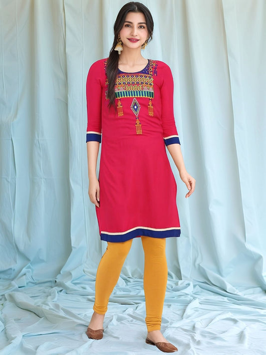 Pink & Navy Blue Yoke Design Straight Kurta