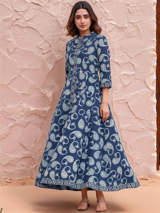 Blue Ethnic Motifs Printed Anarkali Kurta