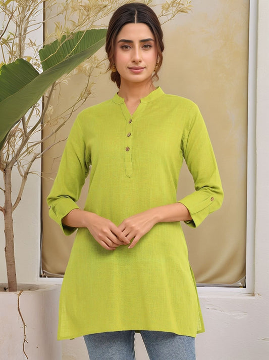 Lime Green Solid Straight Kurti