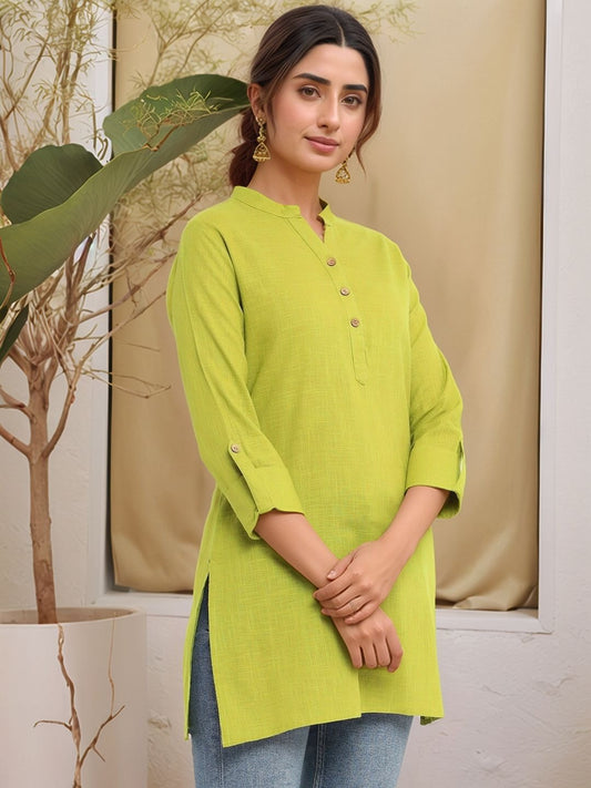 Lime Green Solid Straight Kurti