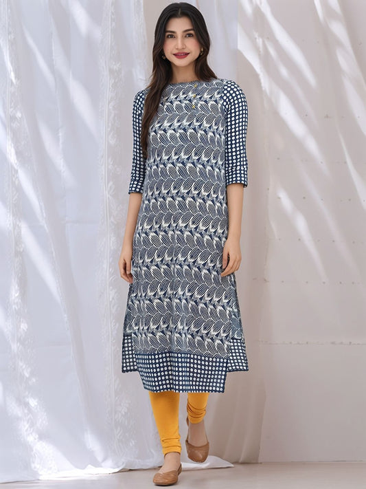 Blue Printed Straight Kurta