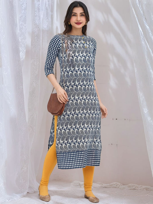 Blue Printed Straight Kurta
