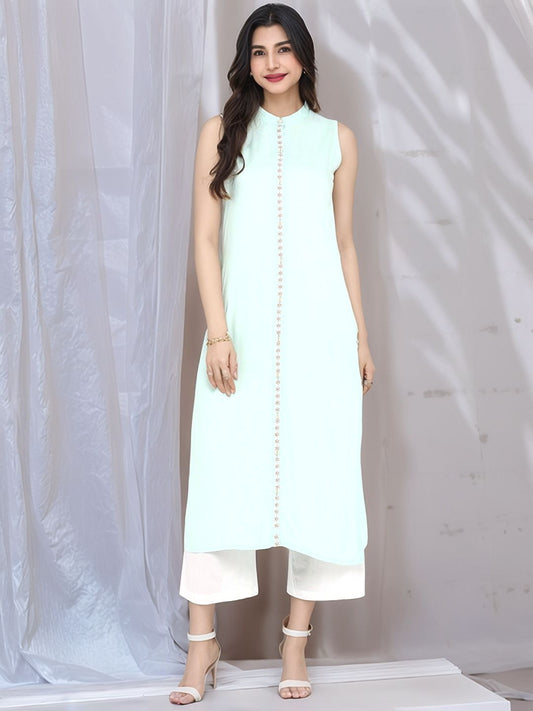 Green Solid A-Line Kurta