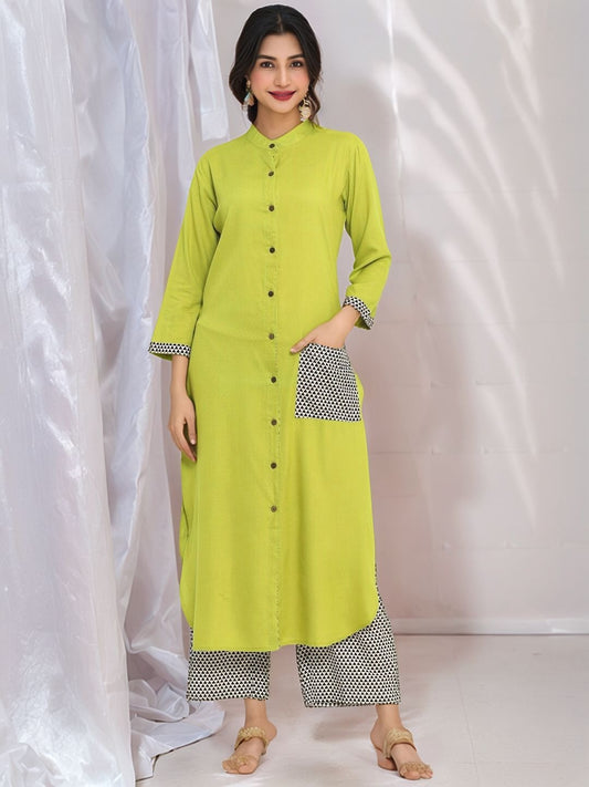 Lime Green Kurta With Palazzos