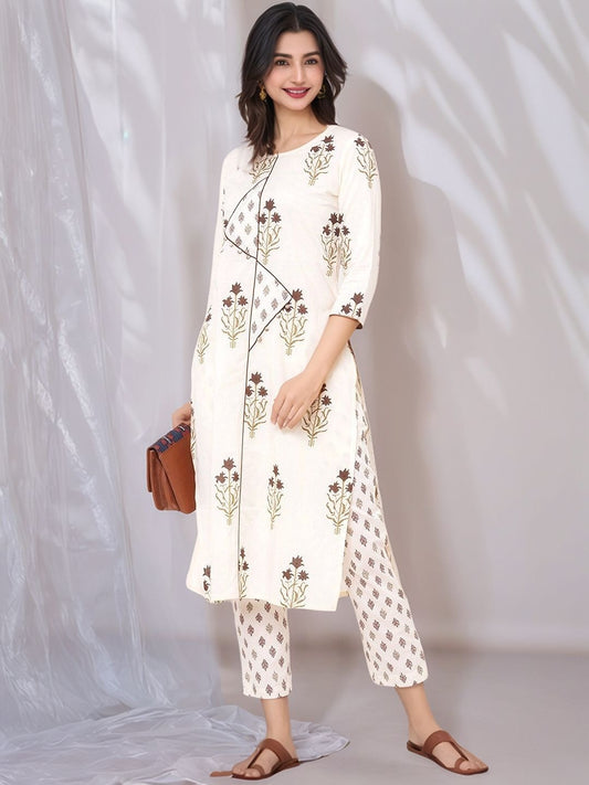 Off-White Printed Kurta with Salwar